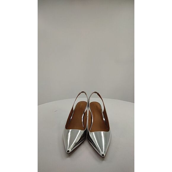 Quince Shoes - Quince Women Italian Leather Slingback 75Mm Heel Shiny Silver Shoes 9